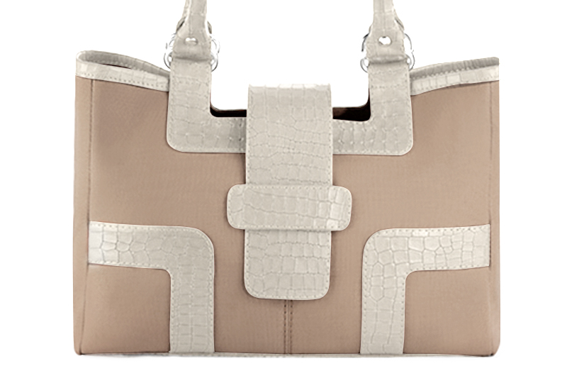 Tan beige and off white women's dress handbag, matching pumps and belts. Profile view - Florence KOOIJMAN